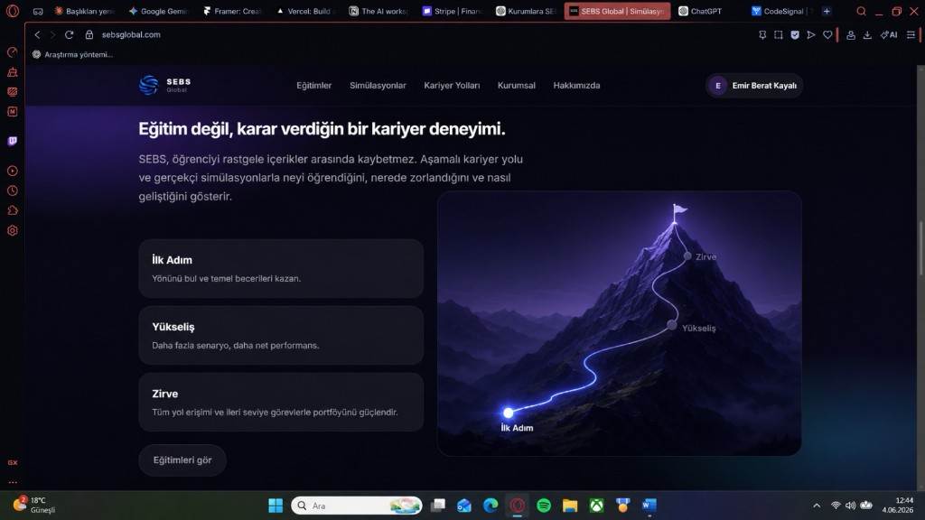 SEBS kariyer dağı görseli — temelden zirveye ilerleyen öğrenme yolculuğu